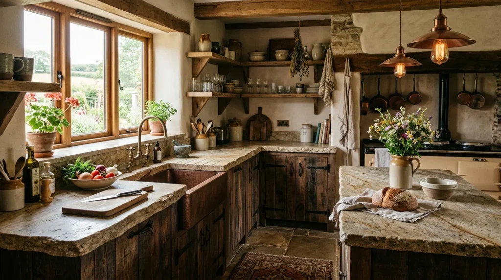 natural stone countertops rustic kitchen warm luxury style