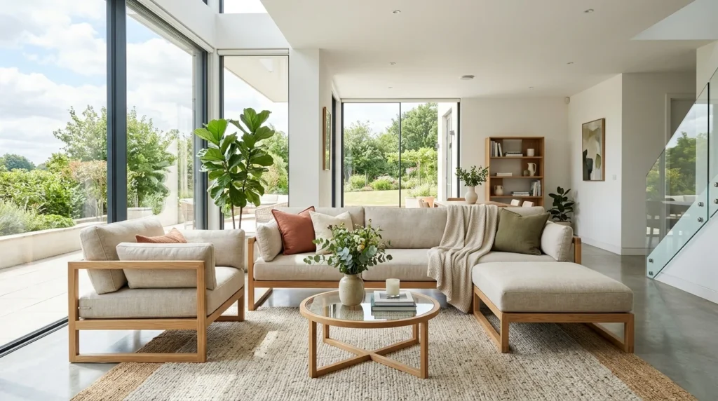 open frame sofa set airy modern living room design