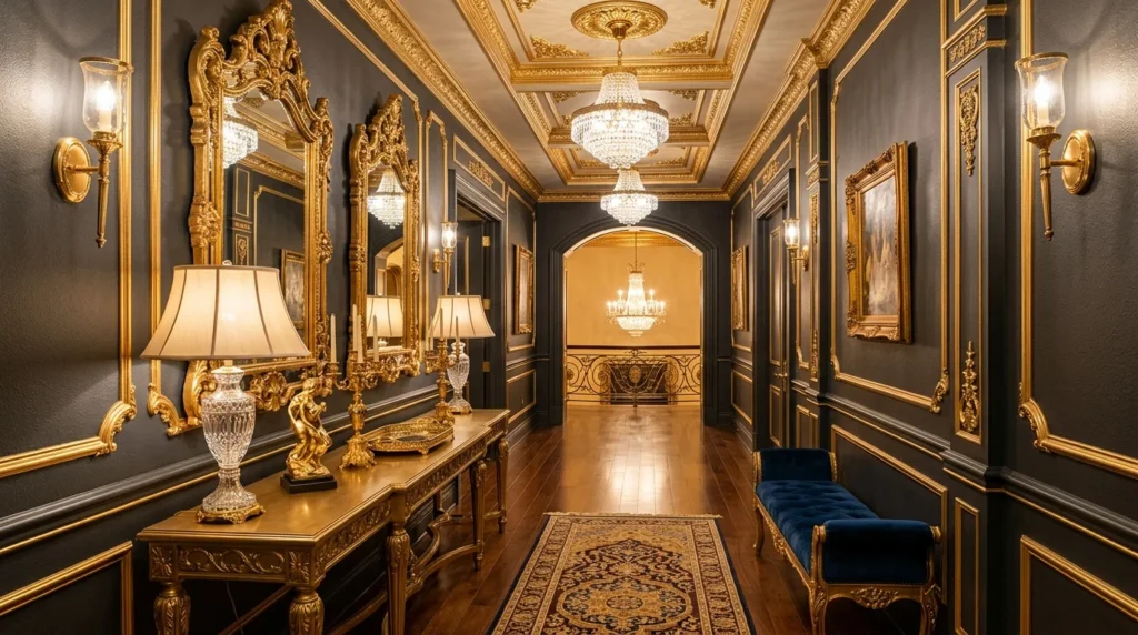 metallic hallway accents gold luxury modern decor