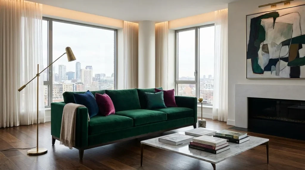velvet luxury sofa elegant modern glam living room interior