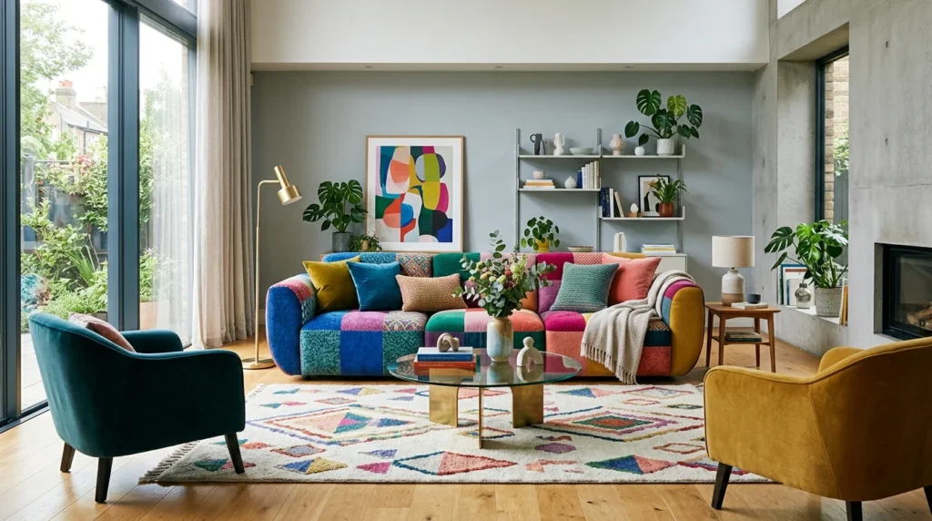 colorful statement sofa set bold modern living room