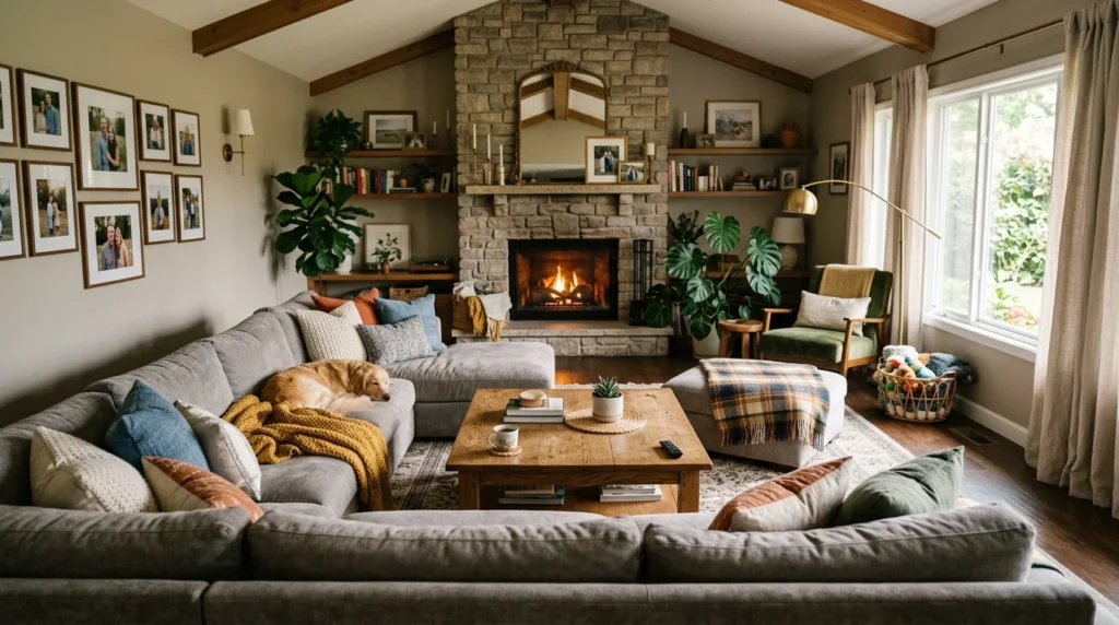 u shaped sofa set cozy family living room interior