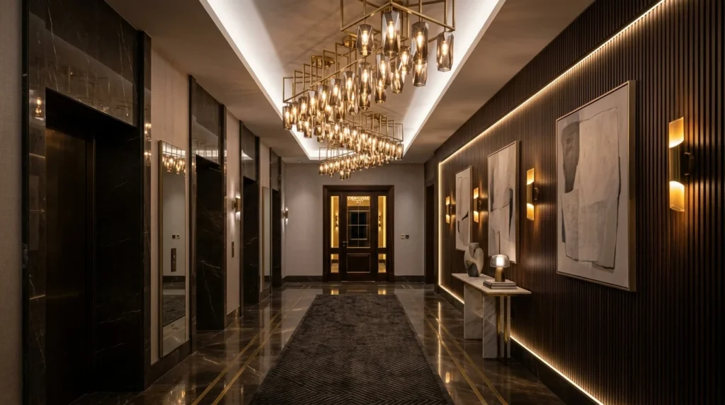statement lighting hallway luxury modern interior design