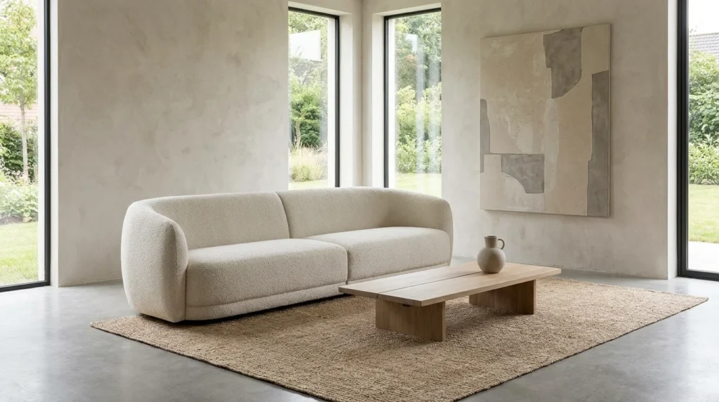 minimalist luxury sofa with neutral tones modern interior