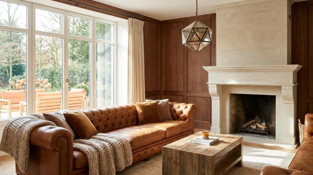 brown leather luxury sofa modern sophisticated living room