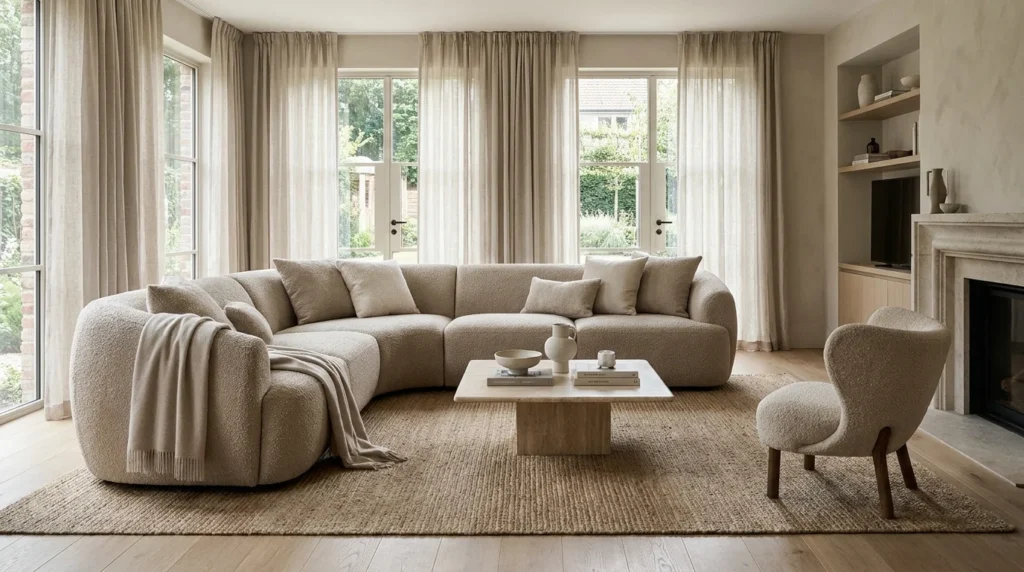 neutral tone luxury sofa beige modern living room decor