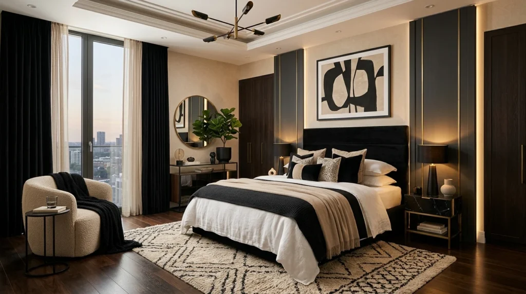 black and beige elegant bedroom modern luxury aesthetic