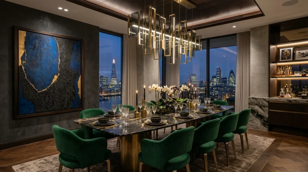 bold statement dining room modern luxury dramatic interior