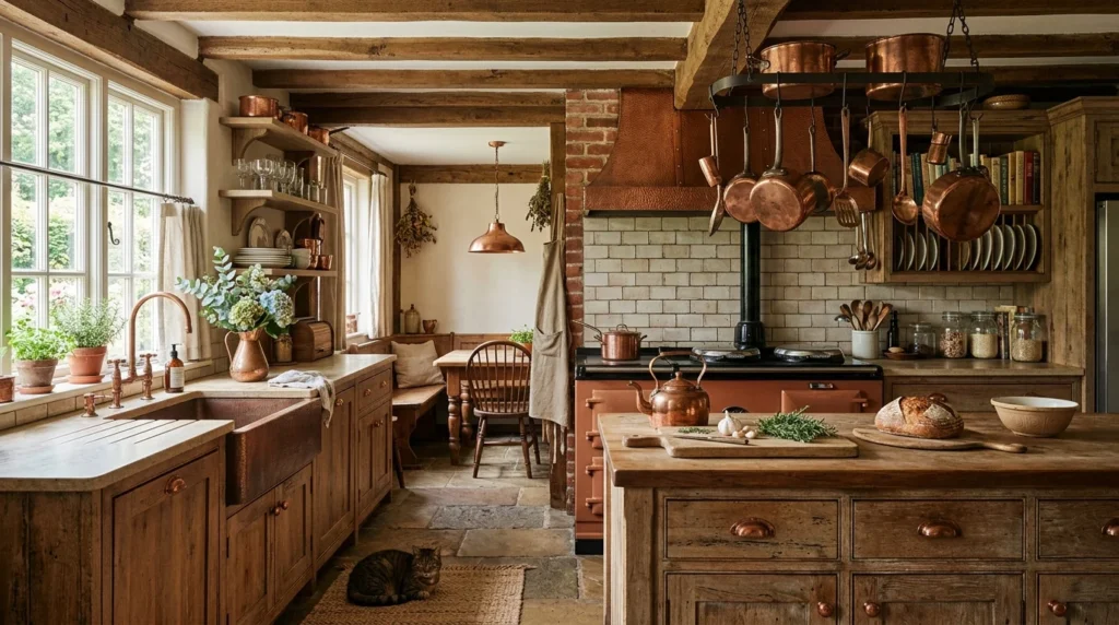 copper accents rustic kitchen warm vintage decor