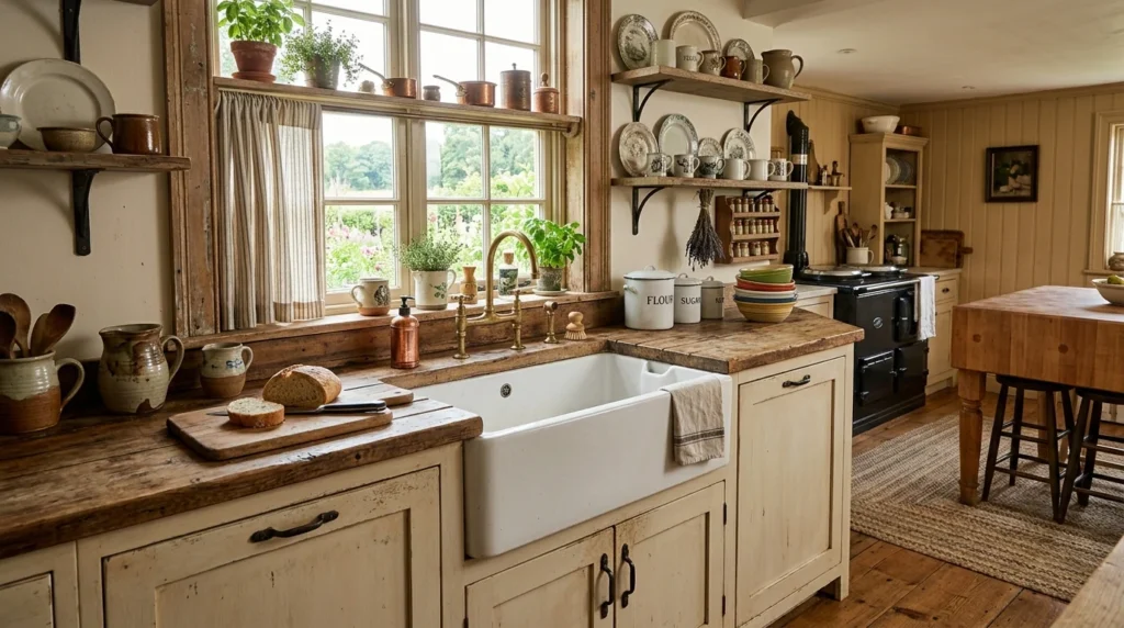 farmhouse sink rustic kitchen white ceramic cozy style