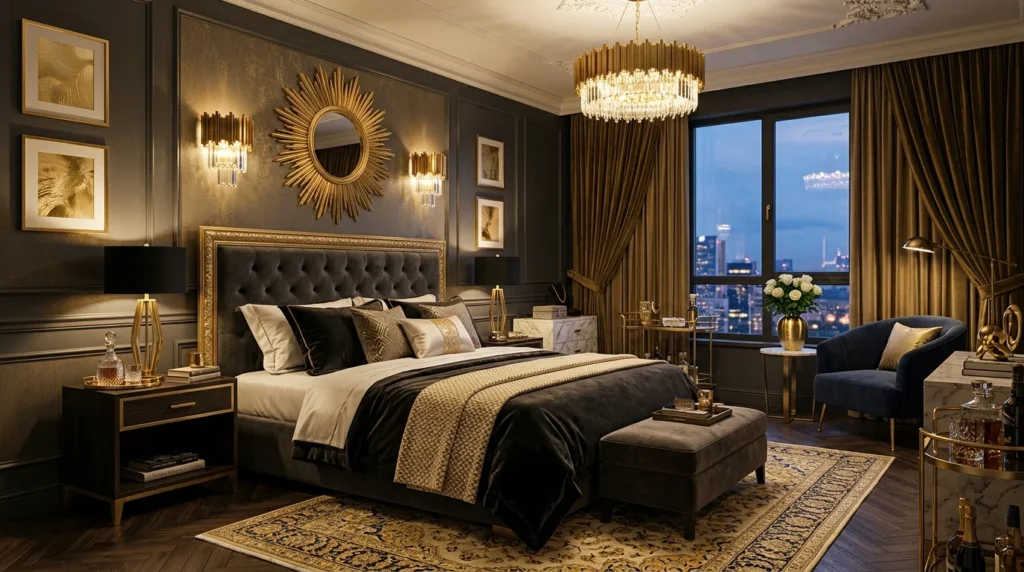gold accent bedroom decor elegant modern luxury style