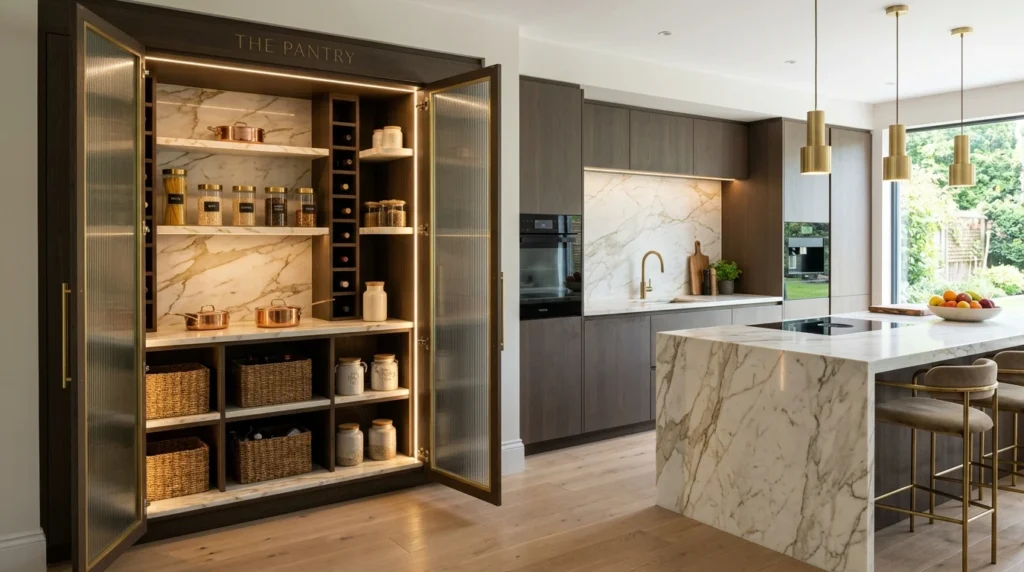 corner pantry with rotating shelves for smart space saving storage