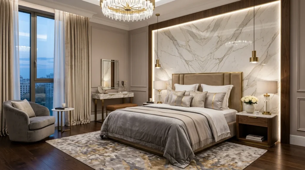 marble accent decor elegant luxury modern bedroom design