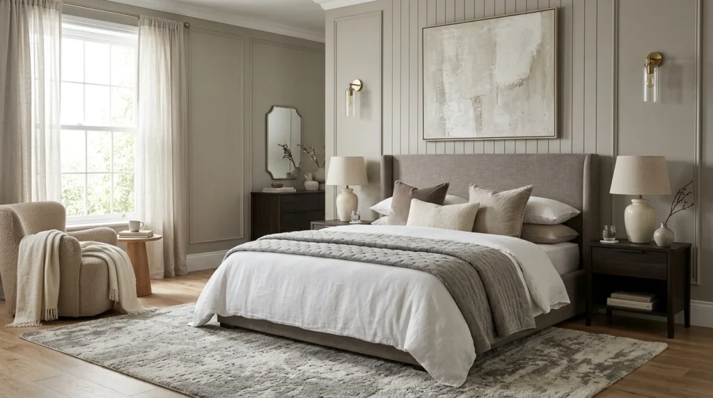 monochrome elegant bedroom soft neutral modern interior