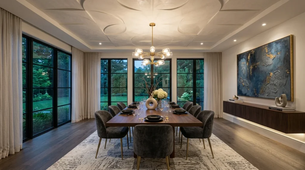 textured ceiling dining room luxury modern interior style