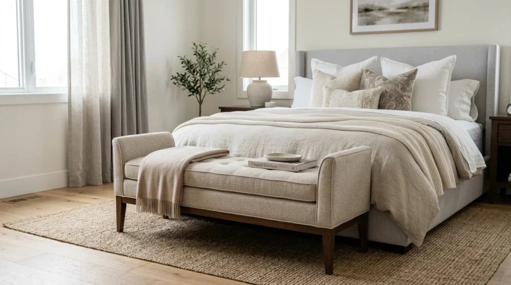 upholstered bedroom bench elegant neutral luxury interior
