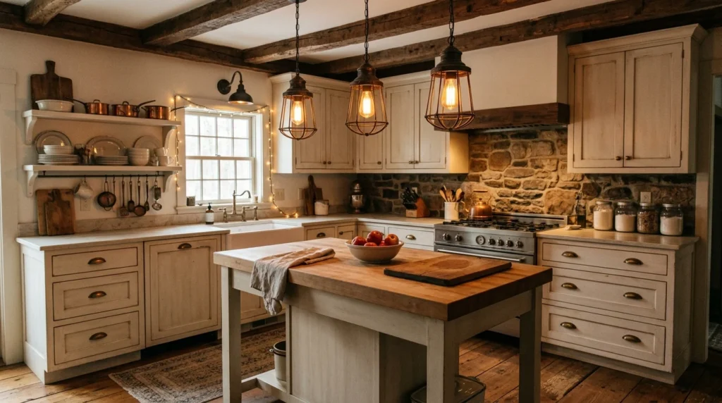 vintage lighting rustic kitchen warm farmhouse glow