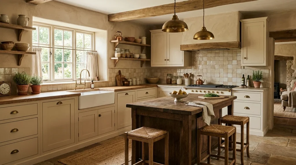 warm neutral rustic kitchen beige cream cozy tones
