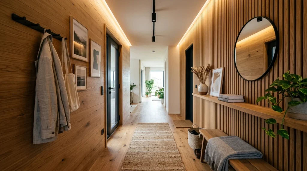 wooden panel hallway wall modern cozy luxury design