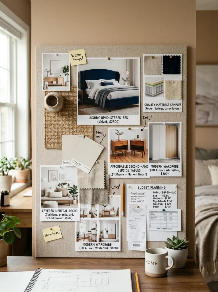 Bedroom furniture budget planning with investment bed pieces and affordable accent furniture.