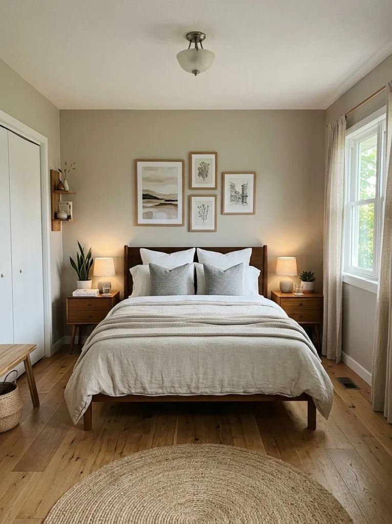 Small bedroom layout with bed positioned against the main wall.