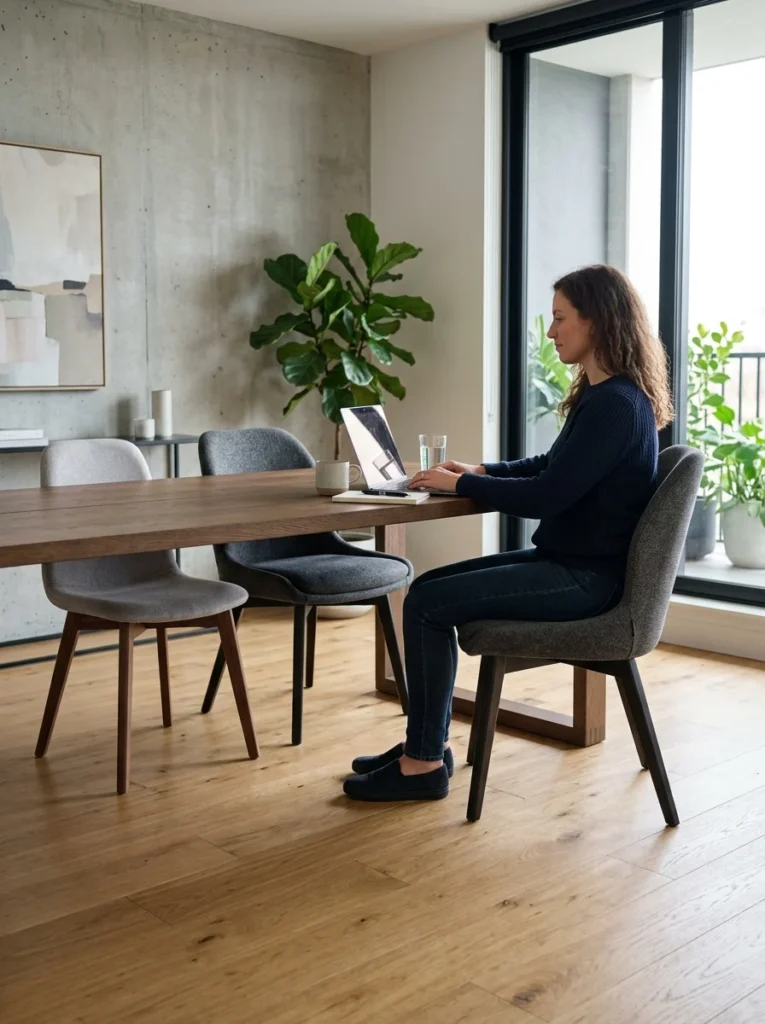 Proper dining chair height paired with dining table for comfortable seating.