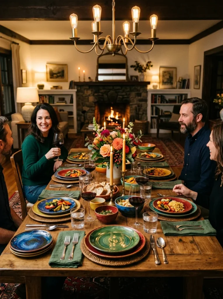 High CRI dining room lighting making food colors appear vibrant and appetizing.