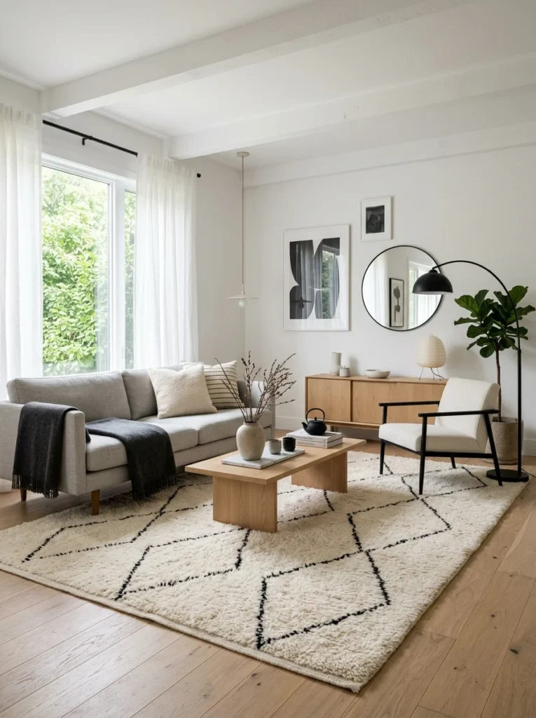 Moroccan Beni Ourain rug in a modern living room
