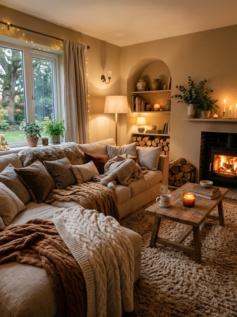 Plush high-pile carpet creating a cozy living room