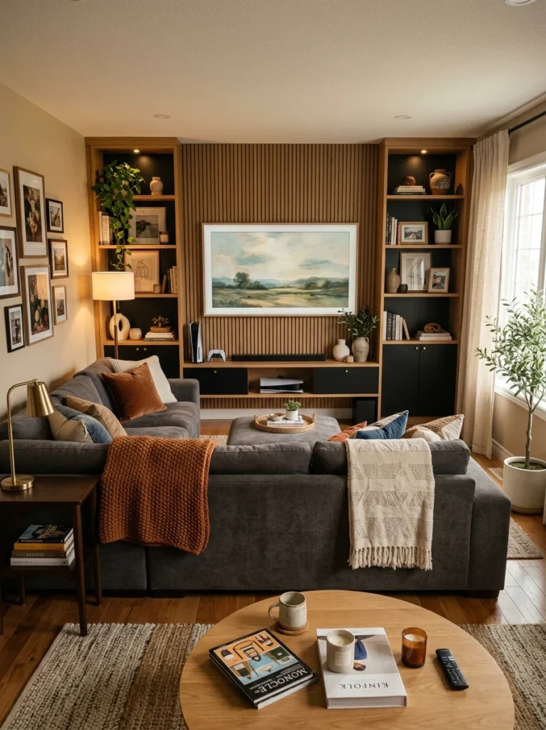 TV-focused living room layout with comfortable viewing arrangement.