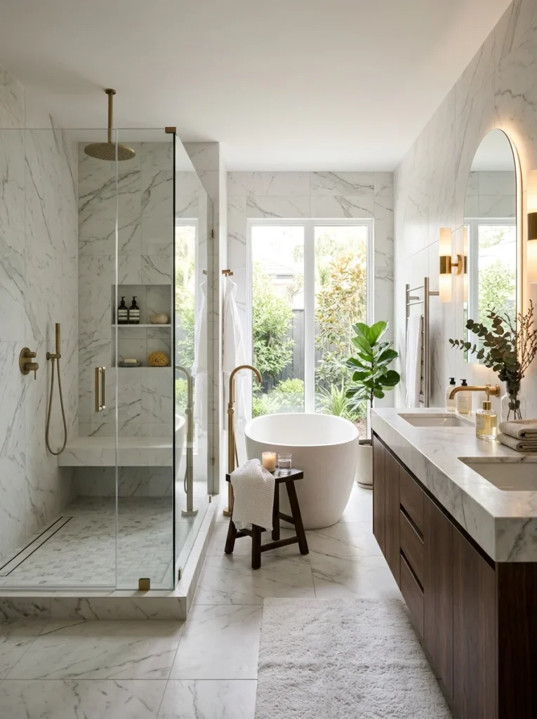 Floor-to-ceiling bathroom tiles making the room feel taller and larger.