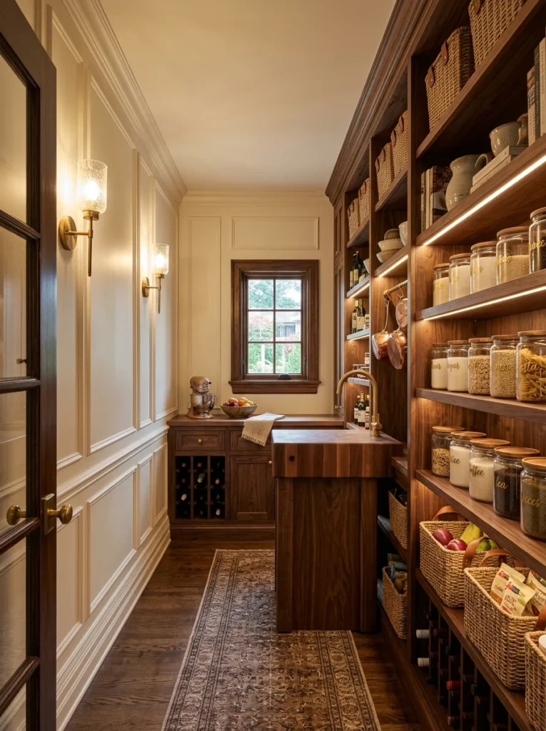 12-inch pantry shelves for spices, canned goods, and small jars.