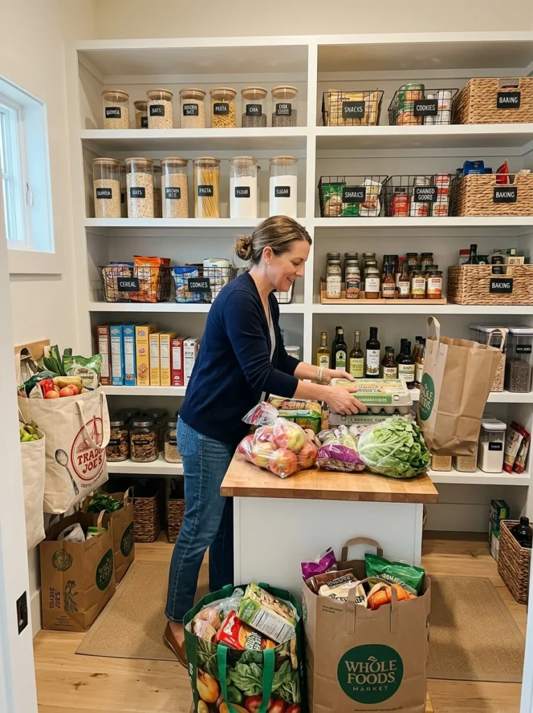 Weekly pantry restocking routine keeping kitchen storage organized.