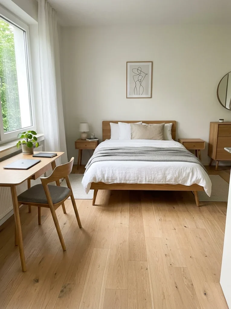 Bedroom furniture with legs creating lighter and more open feeling.