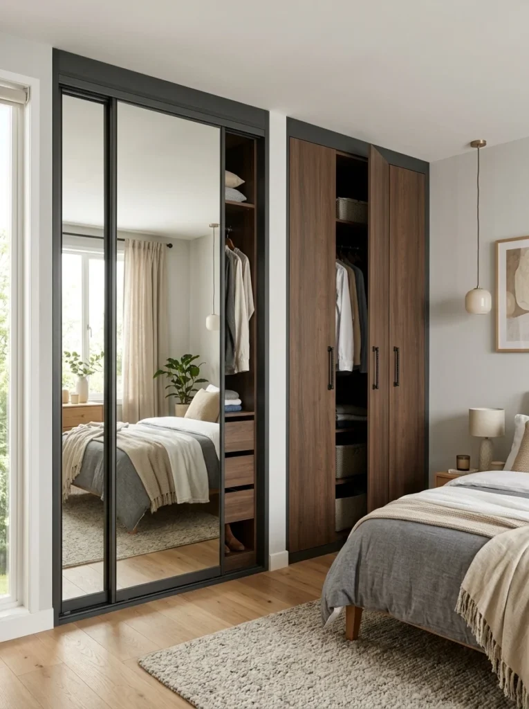 Sliding wardrobe doors compared with traditional hinged wardrobe doors.