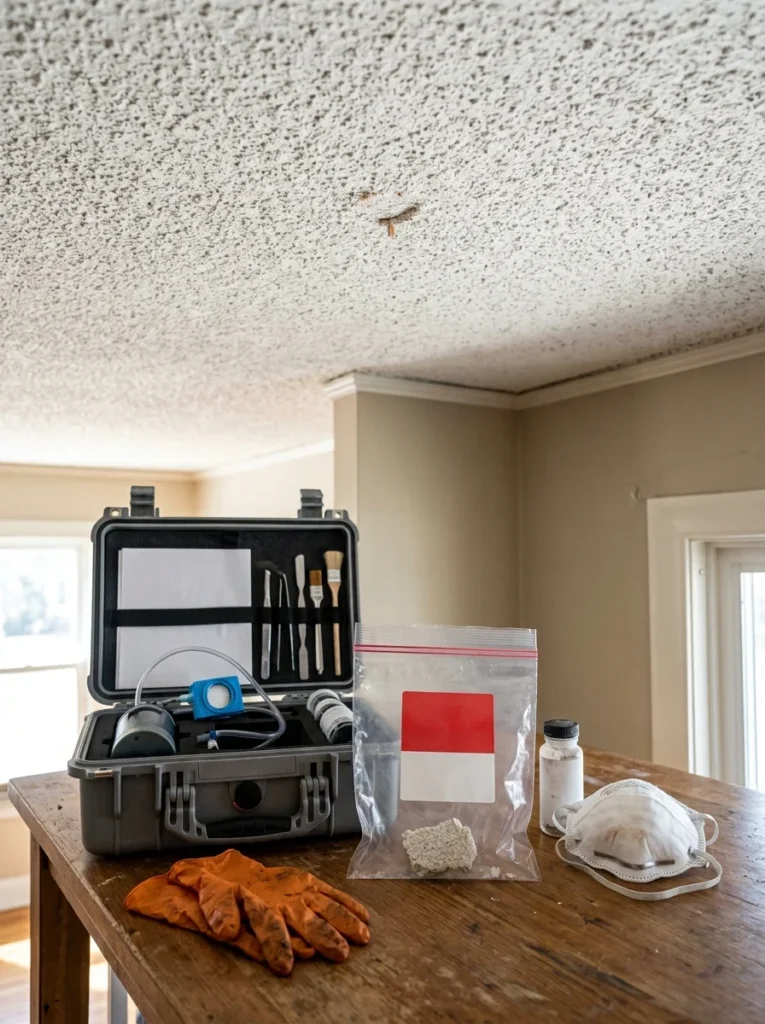 bestos testing kit used before popcorn ceiling removal.