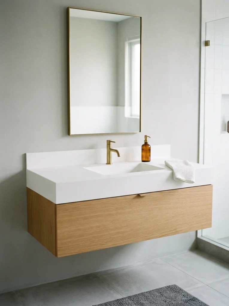 LED-lit recessed shower niche for stylish storage.