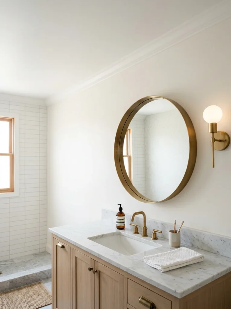 Smooth skim-coated ceiling in a renovated bathroom.