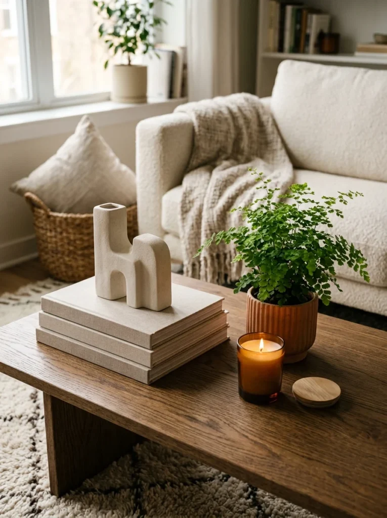 Decorative coffee table books adding designer style.
