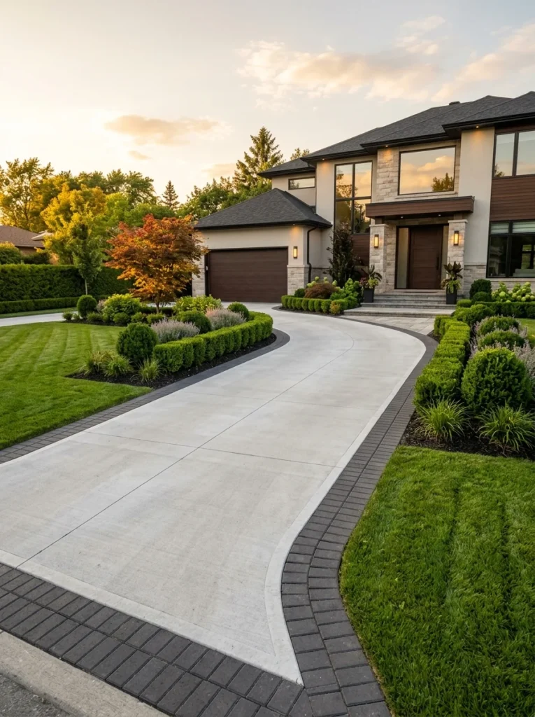 Brick border framing a modern driveway.