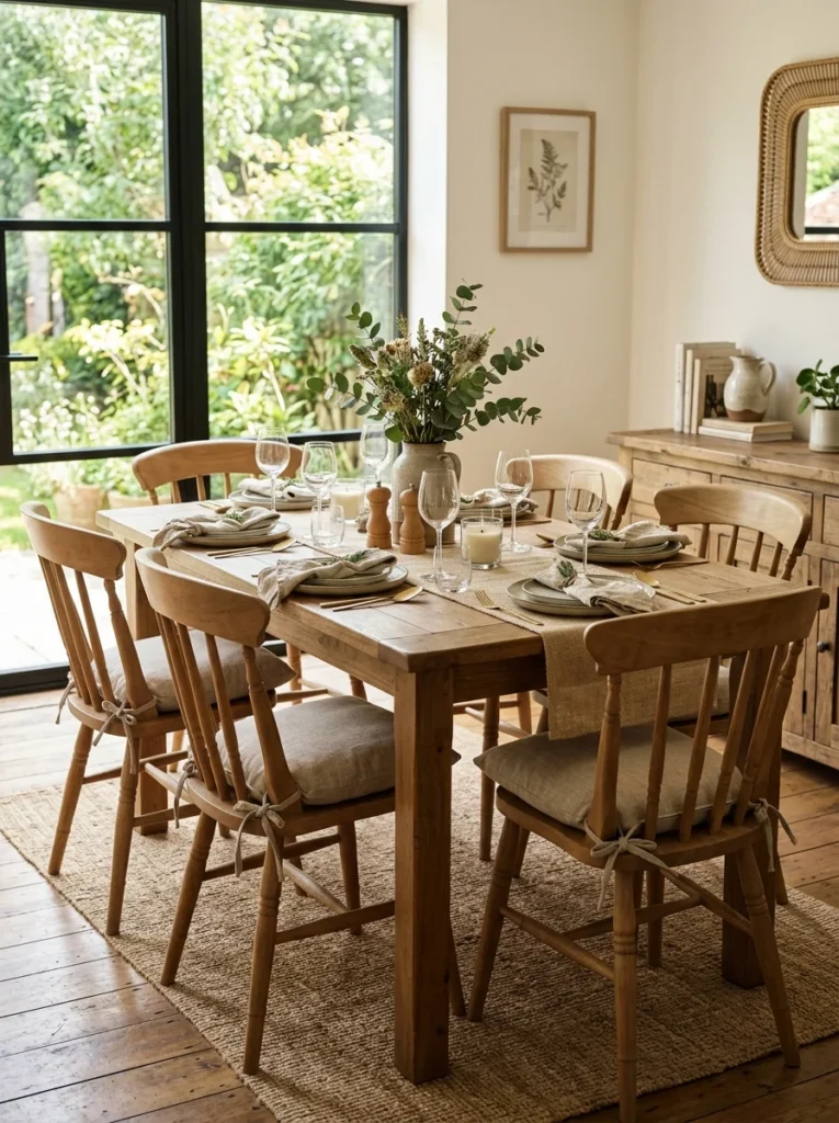 Comfortable dining chairs with soft cushions designed for longer meals.