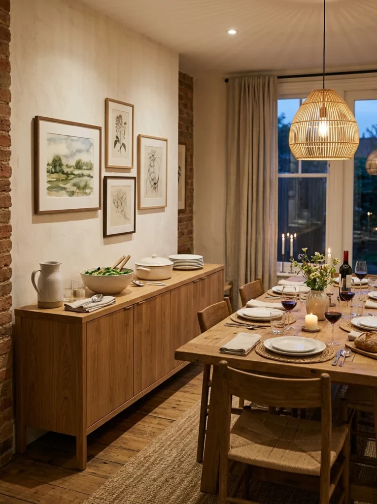 Dining room sideboard providing convenient storage and serving space near the table.