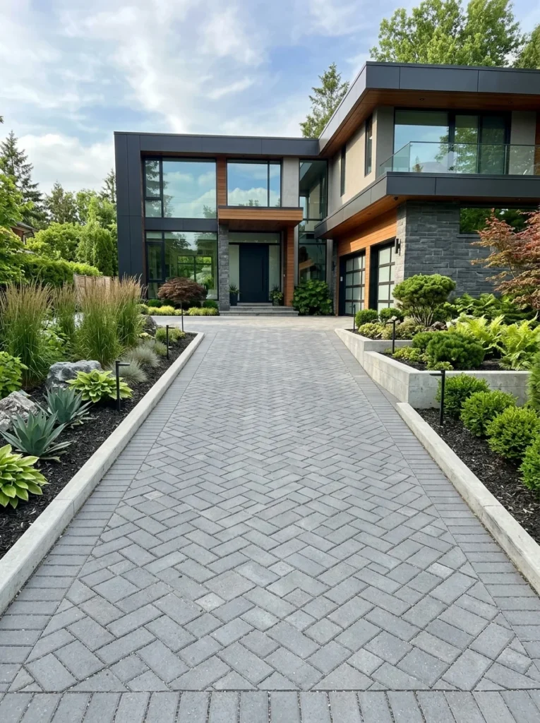Modern permeable paver driveway with luxury design.