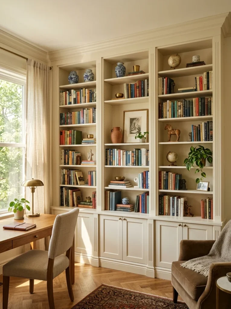 IKEA BILLY bookcases transformed into custom built-ins.