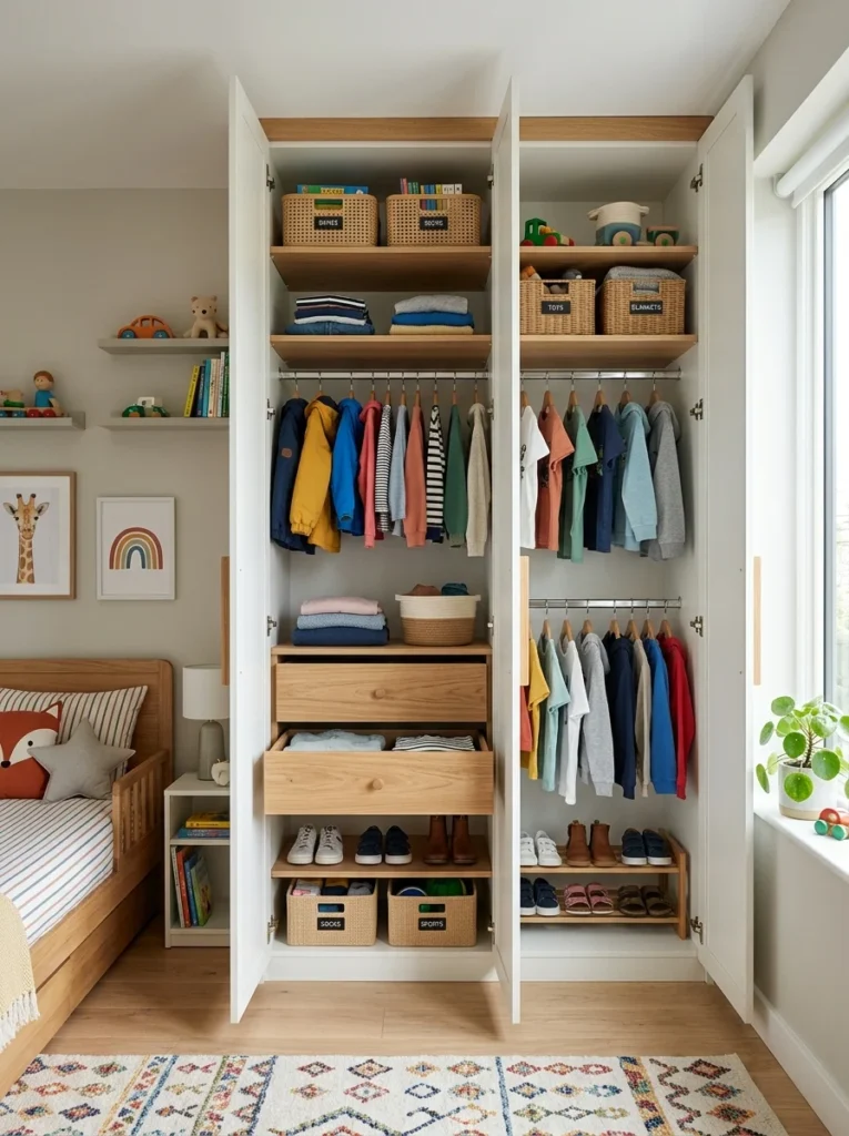 Adjustable wardrobe storage designed to grow with a child.