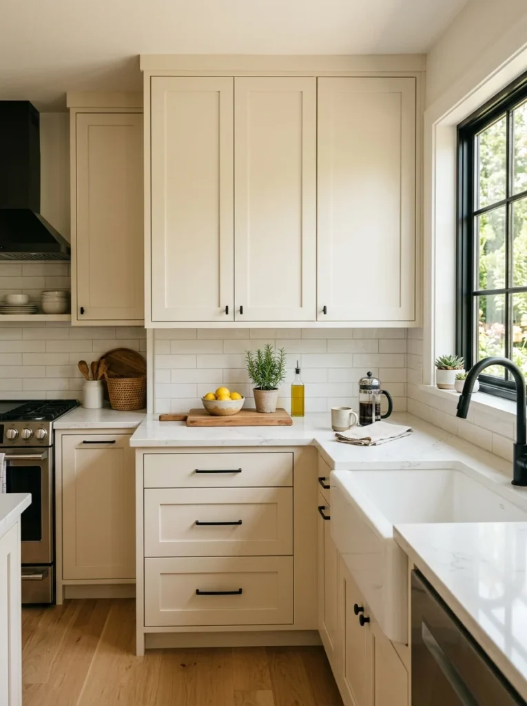 New cabinet doors giving old cabinets a fresh modern look.
