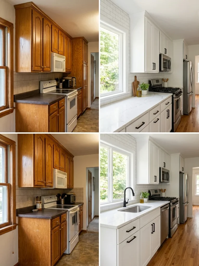 Painted kitchen cabinets creating a modern affordable makeover.