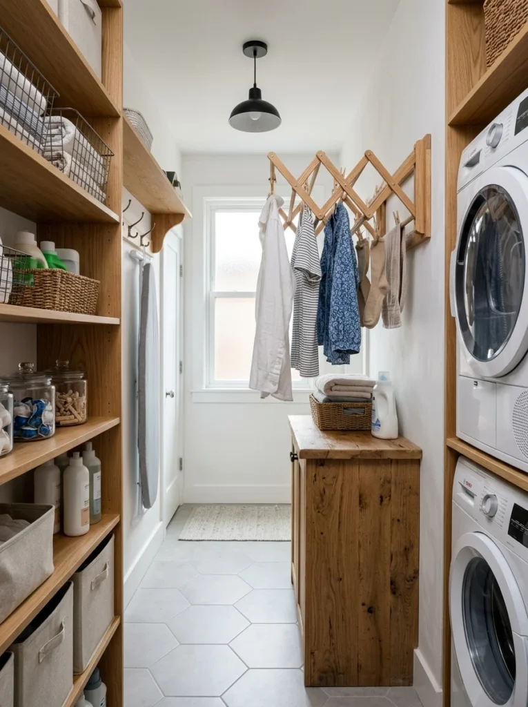Statement pendant lighting adding style to a laundry room.