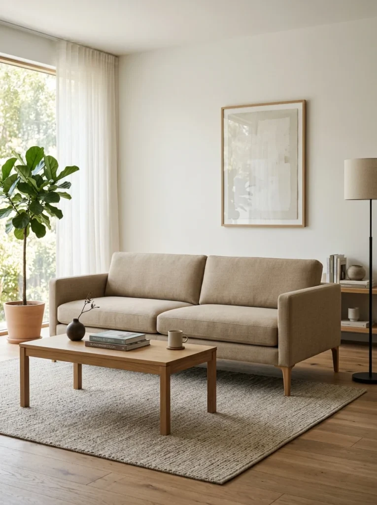 Modern track arm sofa with a tailored and structured silhouette.