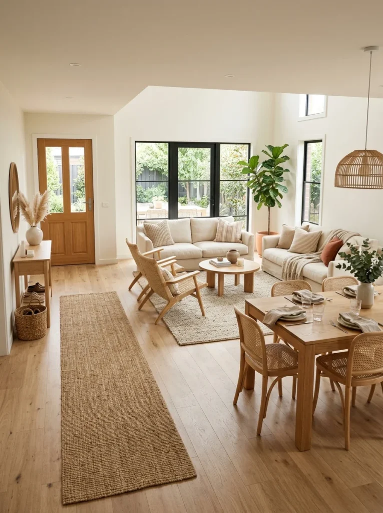Open living room layout with clear walking paths between furniture.
